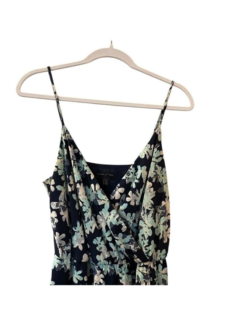 Banana Republic Faux Wrap Maxi Dress Floral Print Navy & Mint Size: 4 Petite - Picture 3 of 12